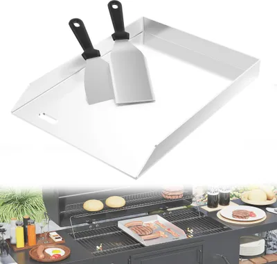 Obrázek produktu pro UISEBRT Grilovací deska Plancha z nerezové oceli 30x40 cm bez rukojetí - 4 mm silná, žáruvzdorná a nerezavějící - Pro grilování na plynu a dřevěném uhlí, včetně špachtle a škrabky, ideální pro maso, ryby a zeleninu