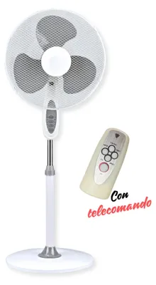 Image de Ventilateur sur pied de 40 cm de diamètre, monté sur un socle anti-basculement, avec télécommande et minuterie d'arrêt