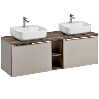 Produktbild von Doppelwaschtisch-Unterschrank 140cm taupe mit Vintage Oak PUEBLA-56-TAUPE, B/H/T ca.: 140,4/62,5/46 cm