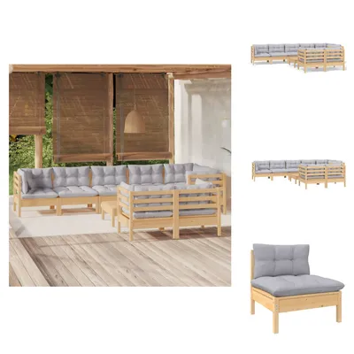Produktbild von vidaXL 9-tlg. Garten-Lounge-Set mit Grauen Kissen Kiefer Massivholz -  Gartenmöbel-Sets
