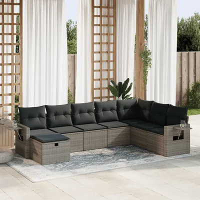 Produktbild von Eleganten-Stil 8-tlg. Garten-Lounge-Set mit Kissen Garten-Sofagarnitur, Outdoor Indoor, Grau Poly Rattan Gartenmöbel-Sets CHY85144313