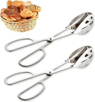 Produktbild von Unyqoos® 2er-Set Edelstahl-Küchenzangen – Servier-, Grill- und Salatzangen, rostfrei, hitze- und spülmaschinenfest, ideal für Buffet, Brot & Kuchen