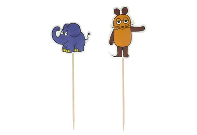 Produktbild von Dr. Oetker Party-Picker "Maus & Elefant" DieMaus, Maus-Motive zum Dekorieren von Torten, Elefanten-Motive zum Verschönern von Kuchen (Farbe: Braun, Orange, Blau) Menge: 2 x 12 Stück