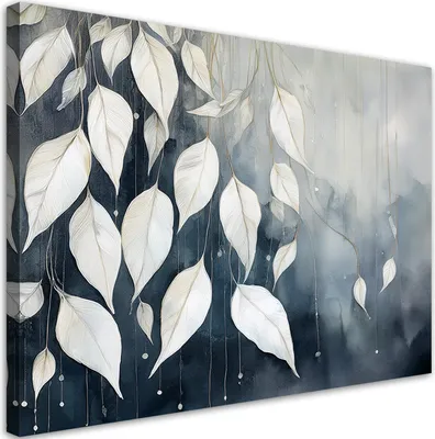 Produktbild von Leinwandbild Graue Blätter Abstrakt 100x70 Feeby Weiß bild für die wand bereit zum aufhängen