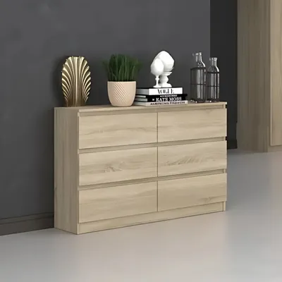 Produktbild von Kommode, Schlafzimmer Flur, Schrank, Sideboard, Highboard mit 6 Schubladen, Breite 120 cm Höhe 75 | Sonoma