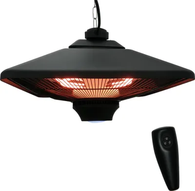 Zdjęcie produktu dla Grzejnik na podczerwień Outsunny 2000 W z pilotem, 2 ustawienia ogrzewania, osłona ochronna, wyświetlacz LED, grzejnik elektryczny, kwarcowy grzejnik tarasowy, grzejnik na podczerwień, czarny