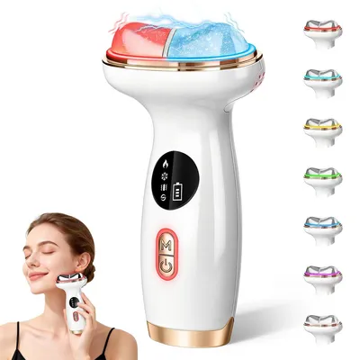 Produktbild von EMS Gesichtsstraffungsgerät 7in1, Mikrostrom & Rotlicht Therapie, LED 7 Farben, Kühl & Wärme, Anti Aging Gesicht & Hals Massagegerät, USB wiederaufladbar
