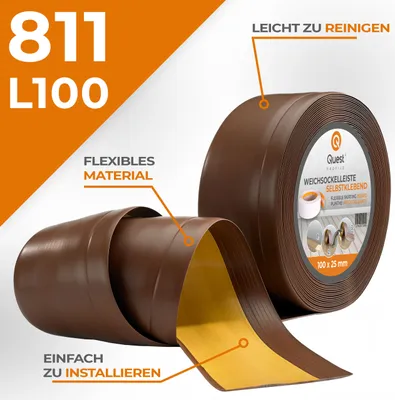 Produktbild von QUEST Weichsockelleiste Selbstklebend 100x25mm, 1m, PVC Sockelleiste, Breite Knickleiste für Wände, Boden, Flexibel, Dekorativ, UV-beständig, bronze