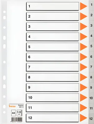 Immagine prodotto di bene 93212 Ordnerregister DIN A4 Vollformat 1-12 grau 12-teilig