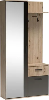Produktbild von MEBLINI Garderobenschrank Flur mit Spiegel - Garderobe Schrank - Flurgarderobe schmal - Garderobe Flur Möbel Set - Flurschrank hoch - LUXOR - 97x30x195cm R/L - Artisan Eiche/Schwarz