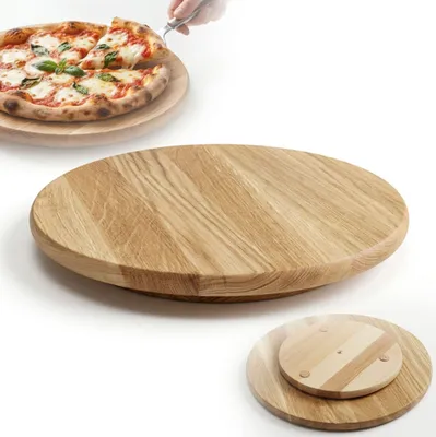 Obrázok produktu pre Otočná doska 30 cm, drevená, dubová, na servírovanie pizze, občerstvenia a pečiva