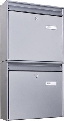 Burg-Wächter Briefkastenanlage 2 Fach Silber 36x64x10cm, Doppelbriefkasten, Postkasten A4 Einwurf mit Namensschild, 2 Schlüssel [BKQS3 Blanco]