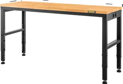Produktbild von Robuste Werkbank, höhenverstellbar, langlebige Eichenholzplatte, 900 kg Tragfähigkeit für Büro und Zuhause, 72x25in ohne Rad