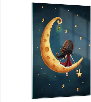 Produktbild von Bilder auf glas - Einteilig - Kinder Mädchen Mond - 80x120cm - Glasbilder - Wandbilder - Bilder - zum Aufhängen bereit - Wanddekoration aus Glas - Glas Bilder - Wandbild auf Glas - GPA80x120-4683