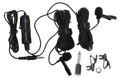 Immagine prodotto di Microfono lavalier doppio, con cavo, microfono a clip, registrazione professionale di interviste a due persone