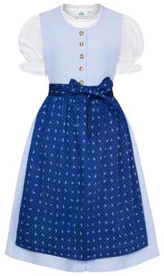 Produktbild von Isar Trachten Kinderdirndl blau Größe 110 mit Puffärmeln, Spitzenborte und Rundhalsausschnitt
