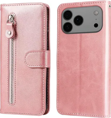 Produktbild von Mobigear Zipper iPhone 17 Pro Max Hülle Klapphülle Geldbörse - Roségold