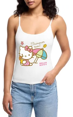 Produktbild von Spreadshirt Hello Kitty Am Strand Summer Sun Frauen Premium Organic Top mit Spaghettiträgern, XXL, Weiß