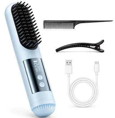 Produktbild von Kabelloser Kaltluft‑Stylingkamm, Tragbarer Haarglätter‑Kamm, Keramikbeschichtung, Mehrere Temperaturstufen für Volumen‑ und Lockenstyling