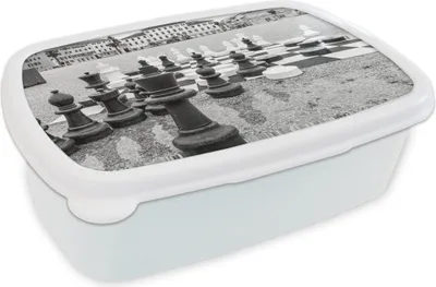 Produktbild von KitchenYeah® Lunchbox Brotzeit Brotdose 17x11 cm Großschach auf einem Quadrat - schwarz und weiß Kinder Brotzeitdose - Lunch Box - Kinder - Sandwich-Box - Schulbox - Lunch Boxen