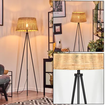 Produktbild von Dello Stehlampe aus Metall/Korbgeflecht in Schwarz/Naturfarben