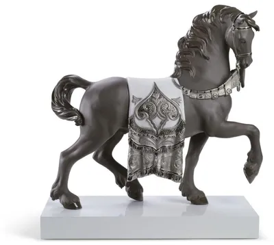 Image de Casa Padrino Luxe Porcelaine Cheval Royal Gris / Argent 40 x H. 42 cm - Cheval décoratif de luxe fait main