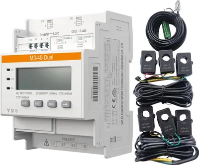 Imagen del producto de Medidor de energía X Solax Power, trifásico, modelo M3-40 Dual, incluye 2 unidades de 100A/40mA.