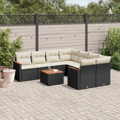 Produktbild von Design 9-tlg. Garten-Sofagarnitur mit Kissen Schwarz Poly Rattan, Gartenmöbel-Sets 2024 Neu