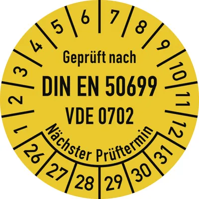Produktbild von Dreifke® Prüfplakette DIN EN 50699 Nächster P., 2026-2031, Dokumentenf., Ø30m...