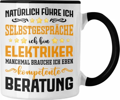 Produktbild von Trendation - Elektriker Tasse Spruch Männer Geschenk Lustig Gadget Geschenke Kaffeebecher Elektrotechniker (Schwarz)