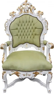 Produktbild von Casa Padrino Barock Luxus Thron Sessel Grün Weiss Gold - Handgefertigter Königssessel aus Massivholz - 141 x 80 x 78 cm