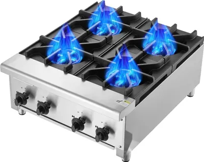 Produktbild von Kommersielle Gasherdplatte mit 4 Brennern - Arbeitsplatte für professionelle Küchen - Hochleistungs-Kochfeld für Gastronomie
