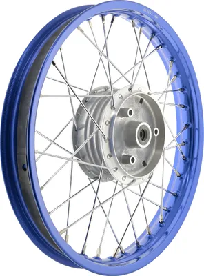 Produktbild von Speichenrad 1,5x16 Zoll Alufelge blau eloxiert und poliert + Chromspeichen