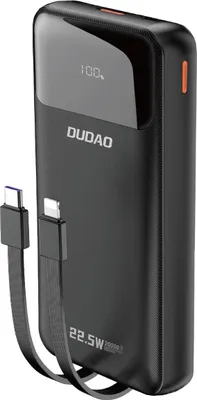 Productafbeelding van Powerbank Dudao K15Pro, 20000 mAh, 22,5W, PD, USB-C / USB-A, ingebouwde Lightning- en USB-C-kabels - Zwart