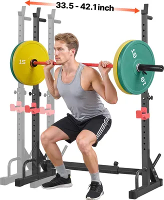 Produktbild von VEVOR Power Cage Squat Rack für Heimfitnessstudio mit verstellbarer Höhe & Breite, 250 kg Tragkraft, Krafttrainingsgerät mit Hantelablagen und J-Haken für Bankdrücken, Kniebeugen und Gewichtheben