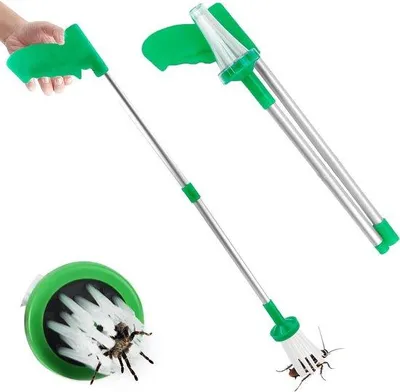 Produktbild von Spinnenfänger aus Stahl – Insektenfänger, zusammenklappbar – zum Fangen von Tieren – extra langer Arm – 83 cm – grün