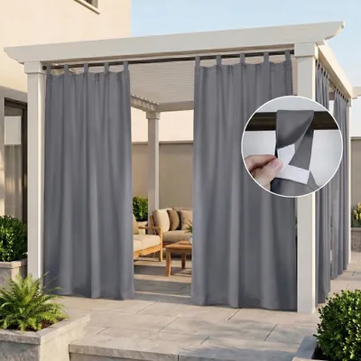 Produktbild von Außen Vorhang Wasserdicht Gardine Blickdicht Outdoorvorhänge mit Abnehmbaren Schlaufen für Terrasse Balkon Garten Hof, 132x213cm, Dunkelgrau
