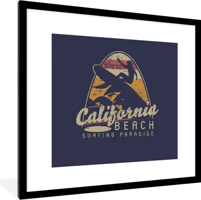 Produktbild von MuchoWow® MuchoWow® Gerahmtes Poster Vintage - Surfen - Surfbrett 40x40 cm - Poster mit zchwarzem Bilderrahmen - Poster - Plakat im Rahmen
