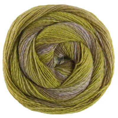Produktbild von Lana Grossa GOMITOLO GALA 200 g Dochtgarn im Farbverlauf mit Lurex-Effekt 700 m Farbe 4034 - Lilagrau/Dunkel-/Helloliv/Limette