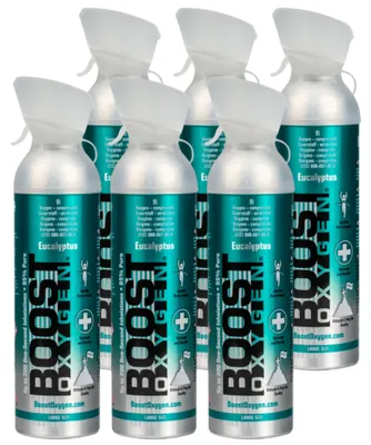 Produktbild von BOOST OXYGEN Sauerstoffdose 9L Menthol-Eukalyptus 99.5% rein für Atemunterstützung 6 Stück