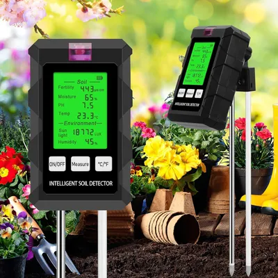 Produktbild von 6-in-1-pH-Bodentester, Feuchtigkeitsmessgerät, Pflanzen mit Bodenfruchtbarkeit, Luftfeuchtigkeit, pH-Temperatur, Sonnenlicht