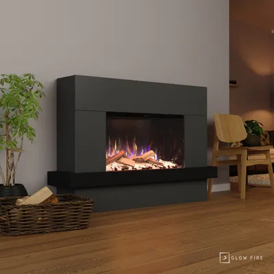 Produktbild von Glow Fire Elektrokamin 'PR9' in Grau | LED Standkamin in weiß mit Heizung (1500 W) | HxBxT: 150x100x37cm
