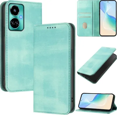 Immagine prodotto di Custodia per Tecno Camon 19/Camon 19 Pro 5G, custodia in pelle vintage con protezione RFID, slot per carte, supporto Turchese