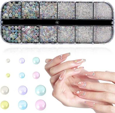 Produktbild von Nageldekoraties mit Halbmondperlen, Rund, Edelstahl, Frauen, Nagelstrass, Nagelhänger