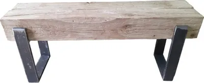 Produktbild von TV-Bank aus zwei Eichenbalken 15x15cm, Tv Tisch mit Stahlbeinen U-Beinen, Tv Lowboard, Holzbank, Balkenbank, Holztisch