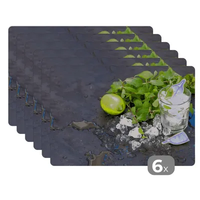 Obrázok produktu pre KitchenYeah® Podložky sada 6 podložiek umývateľné podložky 45x30 cm koktail - mojito - kocky ľadu - podložka na stôl podložka podložka protišmyková a odolná voči teplu - podložka - podložka na stôl -