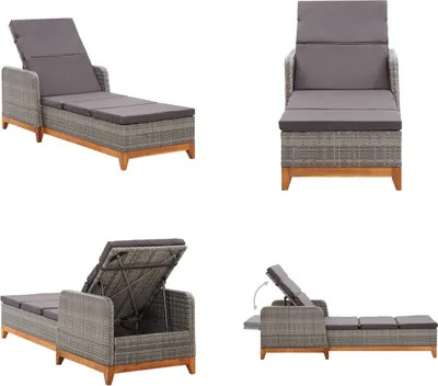 Produktbild von vidaXL Sonnenliege Poly Rattan und Massivholz Akazie Grau - Gartenliege - Gartenliegen - Sonnenliege - Sonnenliegen
