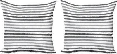 Zdjęcie produktu dla Zestaw poszewek na poduszki w paski ABAKUHAUS (2 szt.), szaro-białe paski, monochromatyczne rysunki w stylu pędzla, cyfrowy nadruk w stylu grunge retro, 60 x 60 cm, biało-szary