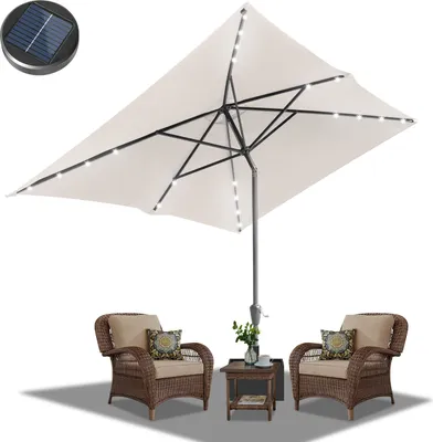 Produktbild von TolleTour Sonnenschirm Ø210x140cm mit LED, UV-Schutz, Kurbel - Beige, Ampelschirm beidseitig um 30° knickbar Rechteckig Balkonschirm