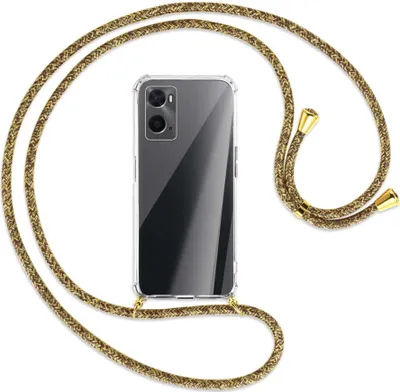 Produktbild von Handykette Backcover-Schutzhülle mit Band (Metall goldfarben) für Oppo A76 - braun+beige